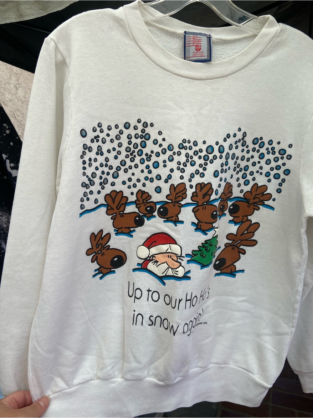 American Greetings White Kids Sweatshirt with Santa and Reindeer Graphic